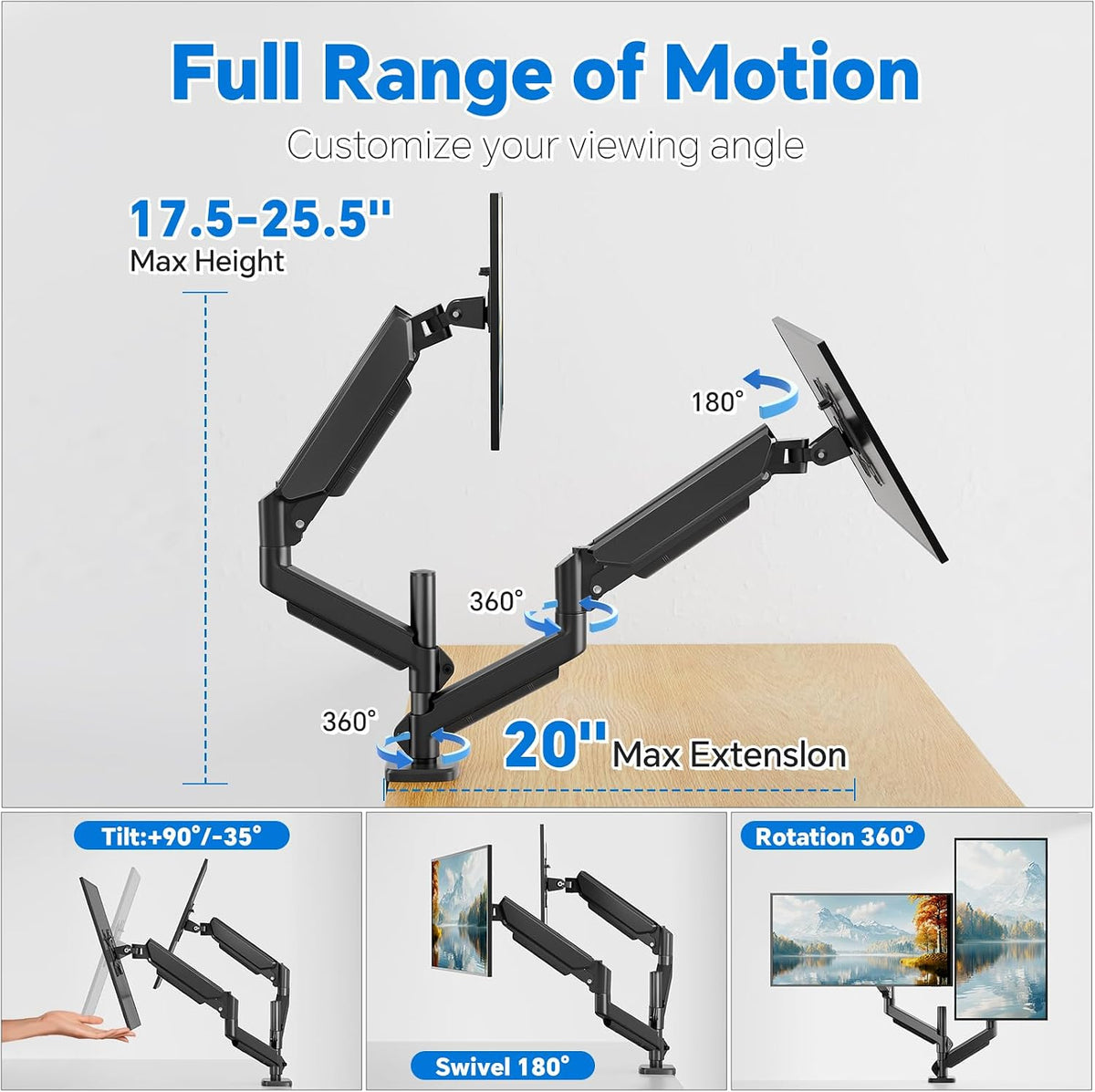 Simple Trending Dual Monitor Stand for 17-27 inch Computer Screens, Computer Stand, Adjustable Stand for 2 Monitors Holds up to 20 lbs, (Black)
