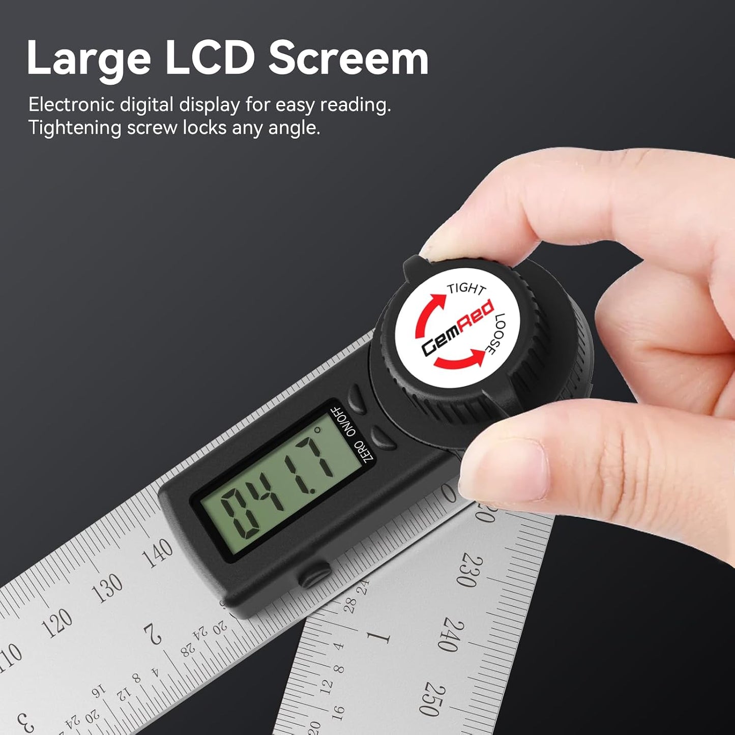 GemRed 82305 Digital Angle Finder Protractor Stainless Steel 7inch 200mm
