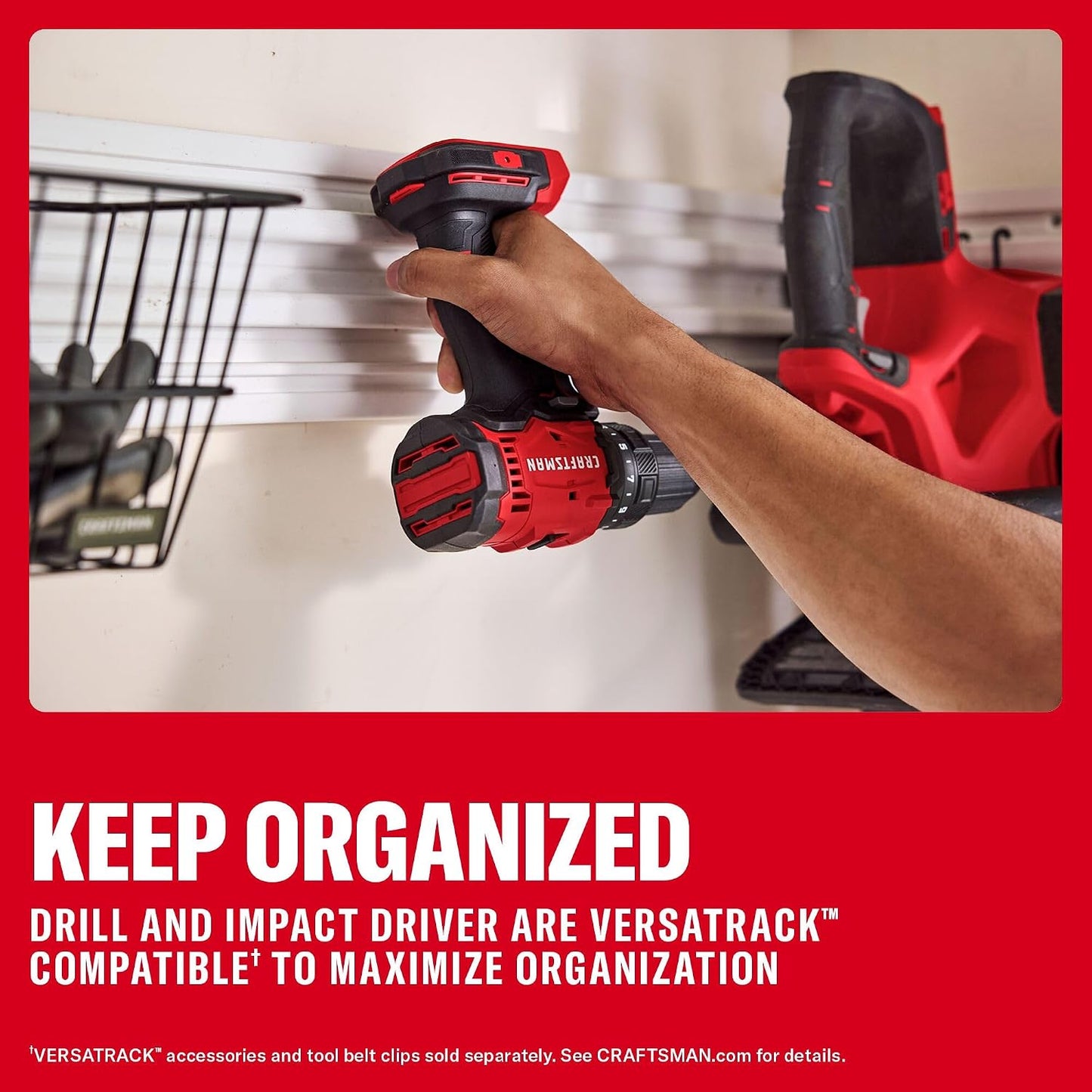 CRAFTSMAN V20 Cordless Drill Driver and Impact Driver, 2 x 2Ah Lithium Ion Battery and Charger, Two Power Tools, 1700 RPM 1/2 In. Electric Drill, 1800 Torque 1/4 Impact Screwdriver (CMCK201D2)
