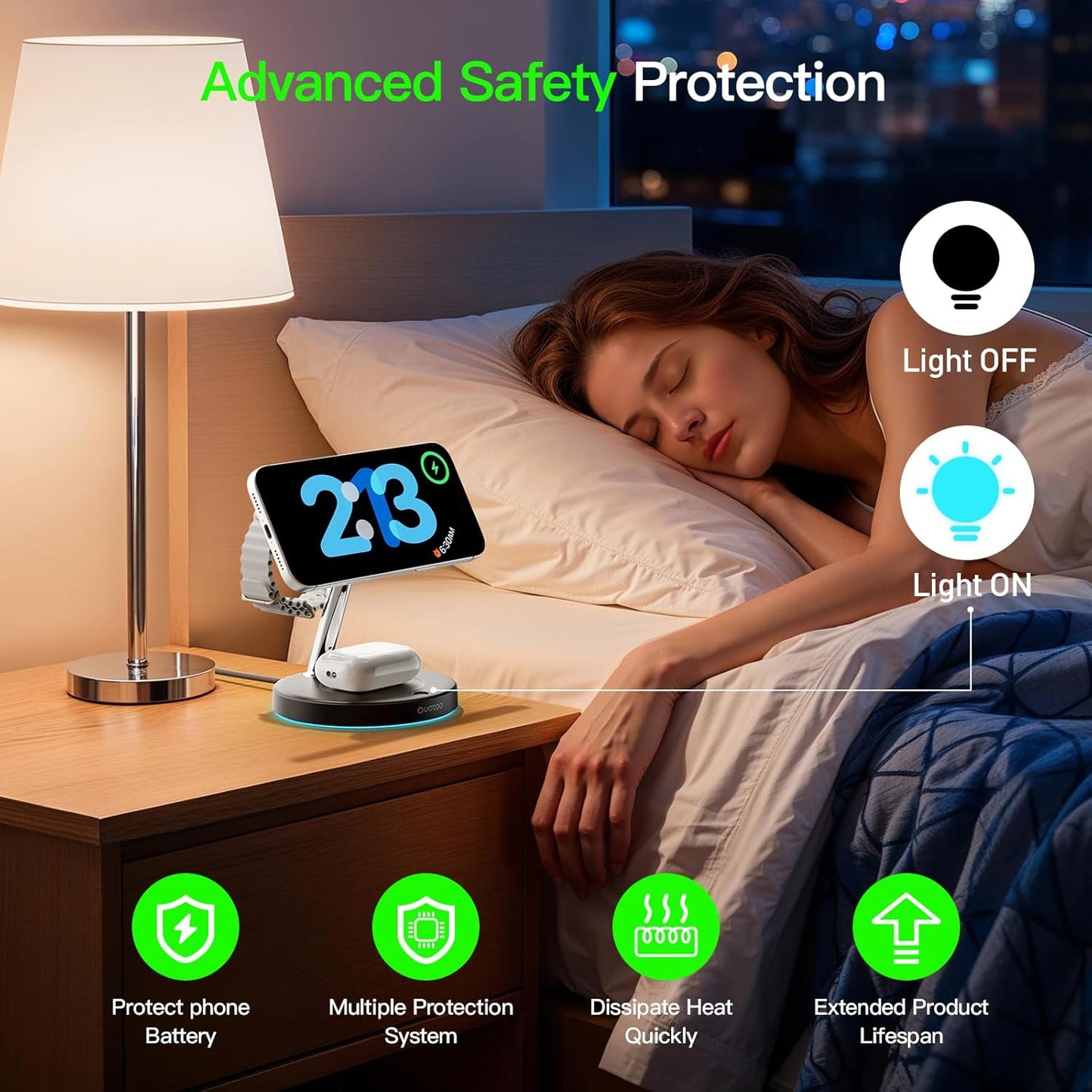 【Adjustable Blue Ambient Light】 Wireless Charger 3 in 1 for iPhone, Magnetic Charging Station for Apple Family,15W Fast MagSafe Charger Stand,for iPhone17-12-iWatch AirPods Series
