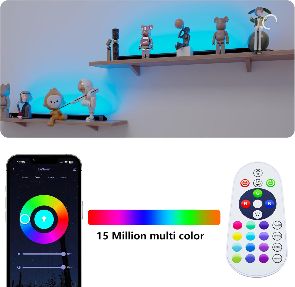 Under Monitor RGB Light Bar, LED for Desk Gaming Setup, Plug in Keyboard Light, White and Million Color Bias Lighting, Wireless Remote, Alexa Smart LED Lights for Room Decor, Desk PC TV(24 INCH)