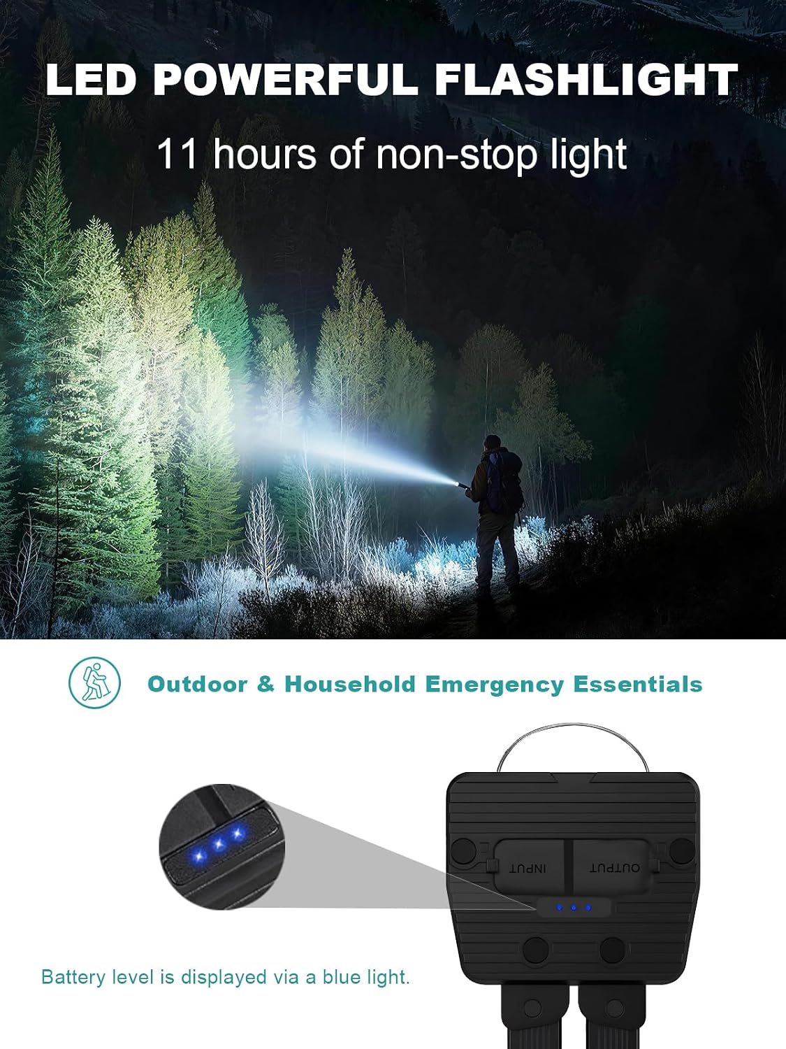 Gym Lamp, Portable Gym Lighting for Posing, Magnetic Work Light Rechargeable, 180°Rotate Foldable Camping Lamps with Hang Hook, Hiking Handheld LED Flashlight - Black