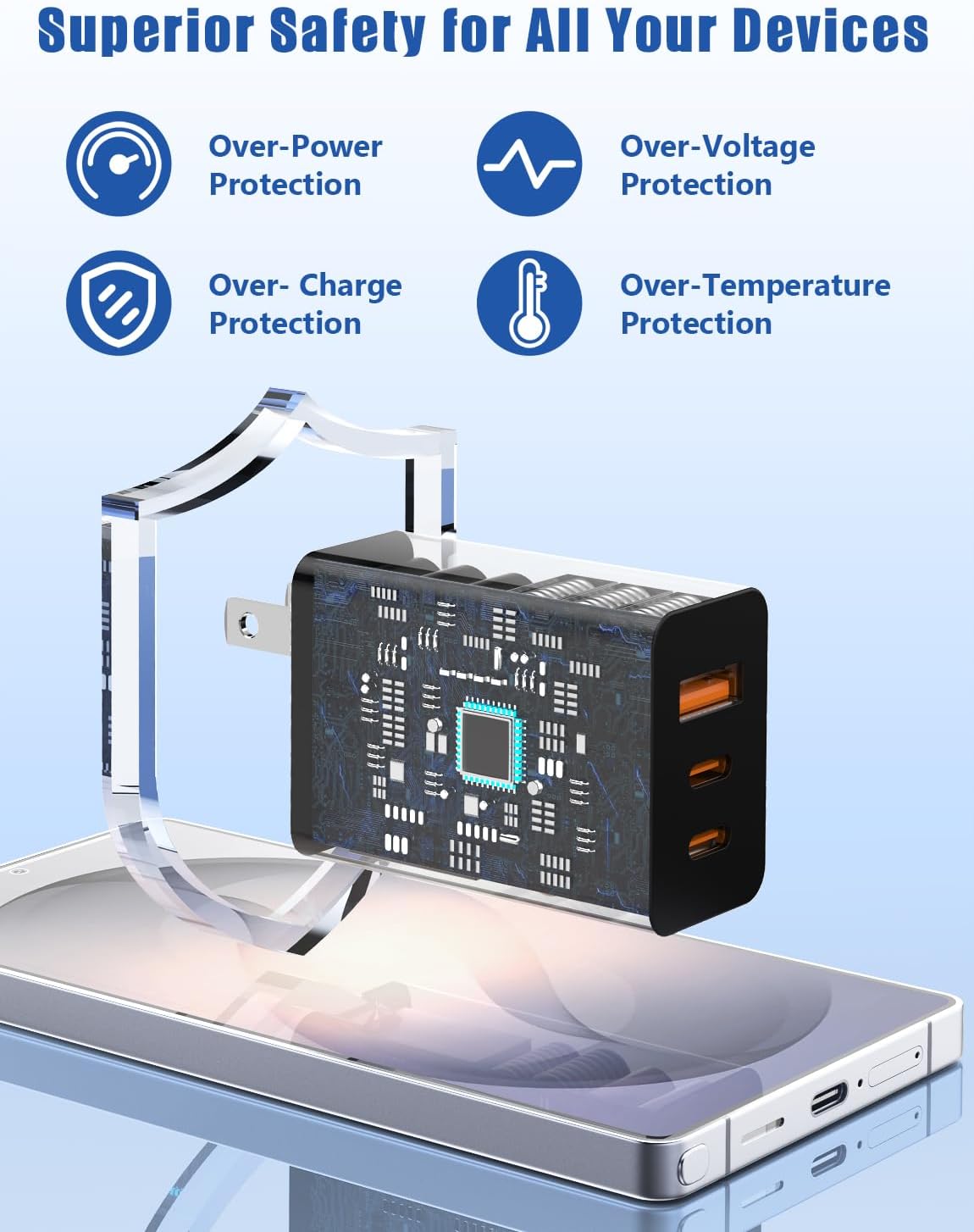 Susnwere 85W USB C Wall Charger for Samsung S26 Ultra,3 Port 100W PD Quick 3.0 Type C Charging with 3/6/10/10FT USB C Cable for Samsung Galaxy S26+/S25/S24/S23 Ultra/S22/S21/S20/Android Phones