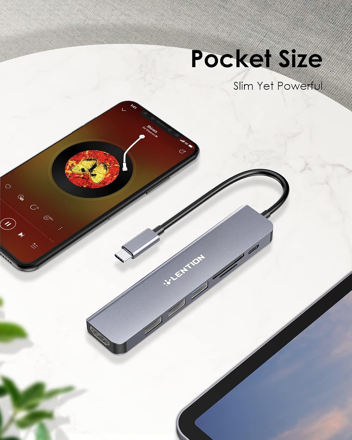 LENTION 7-in-1 USB C Hub, 4K@60Hz HDMI, 100W PD, Card Reader, USB 3.0 & 2.0 | Plug and Play, Stable Driver 3.0 Certified, for macOS, iOS/iPadOS, Windows & ChromeOS (CB-CE18, Space Gray)
