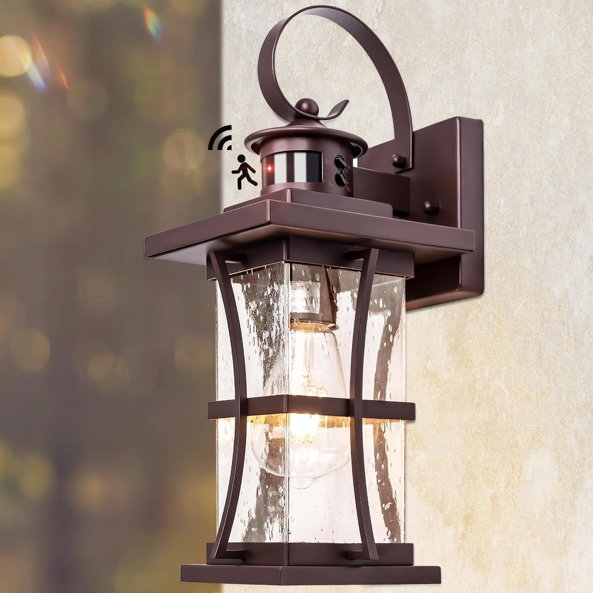 Large Bronze Motion Sensor Outdoor Lights Dusk to Dawn Wall Sconce 15.5inch