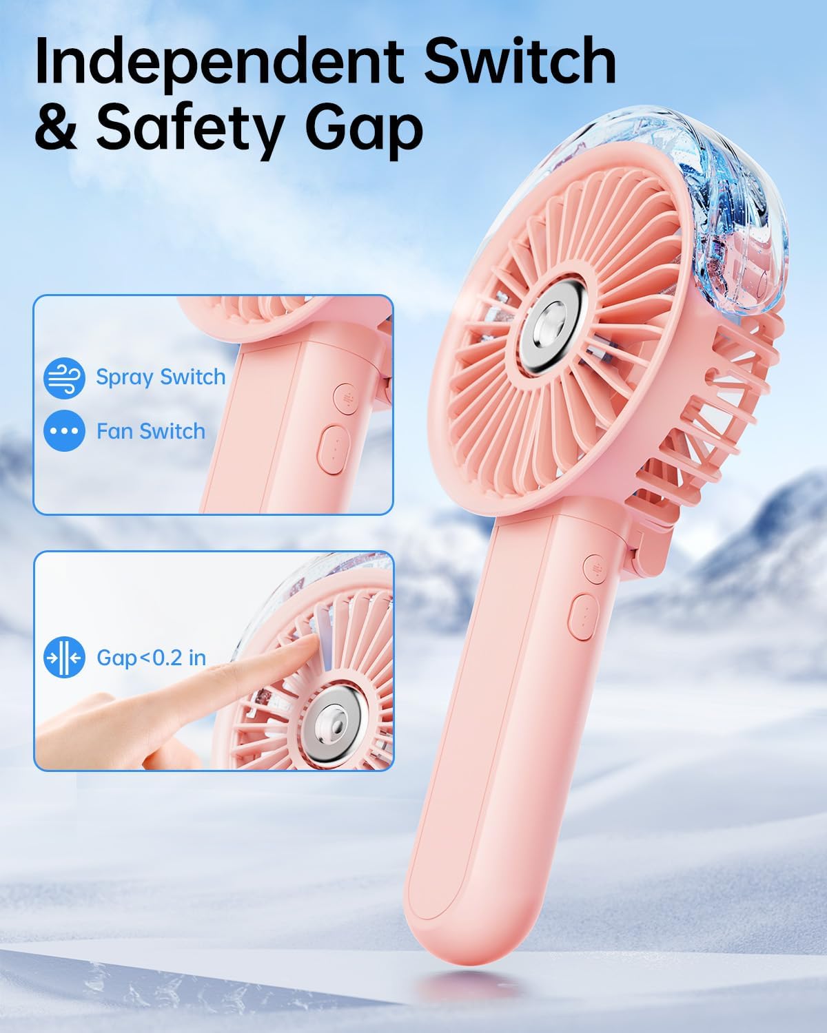 SWEETFULL Portable Misting Fan - 180° Foldable Handheld Personal Fan with Mist Spray, 3 Speeds, 30ml Water Tank, USB Rechargeable for Travel, Outdoors, Makeup, Camping, Home, and Office Use