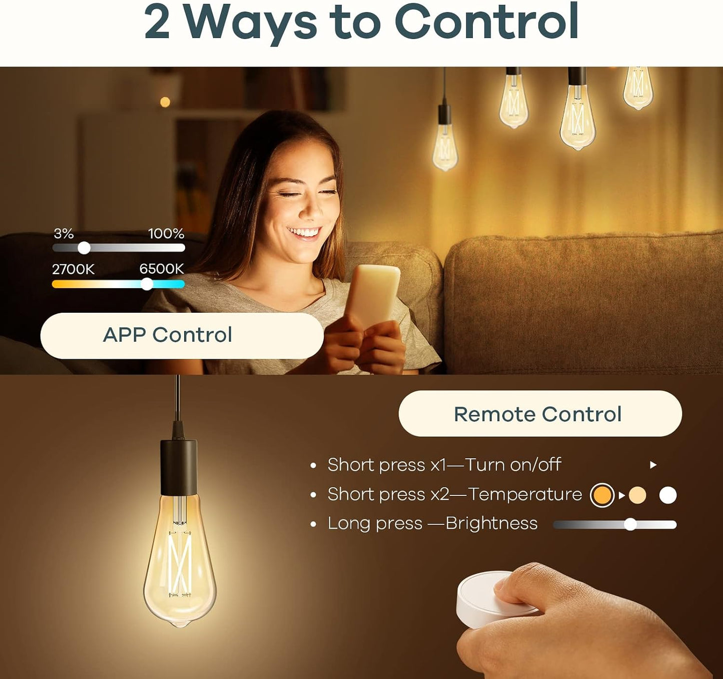 Linkind Smart Edison Light Bulb, ST19 (58) Vintage Bulb, 4 Pack with Remote | Work with Alexa/Google Home, 2700K-6500K Warm White to Daylight LED Filament Bulb, Smart Dimming, WiFi E26 Bulb 8W 60W 800LM
