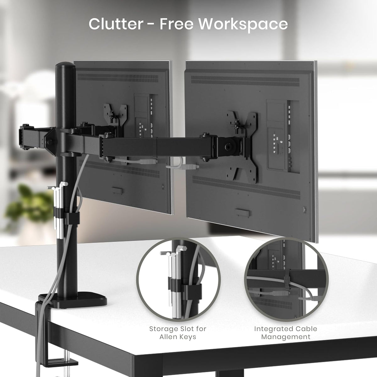 Utopia Home Dual Monitor Arms Adjustable Screen, Arm Desk Mount for 13-32 Inch Screens, VESA 75/100mm, Full Motion Tilt & 360° Rotation, Max 10kg per Arm, Height Adjustable up to 410mm (Black)
