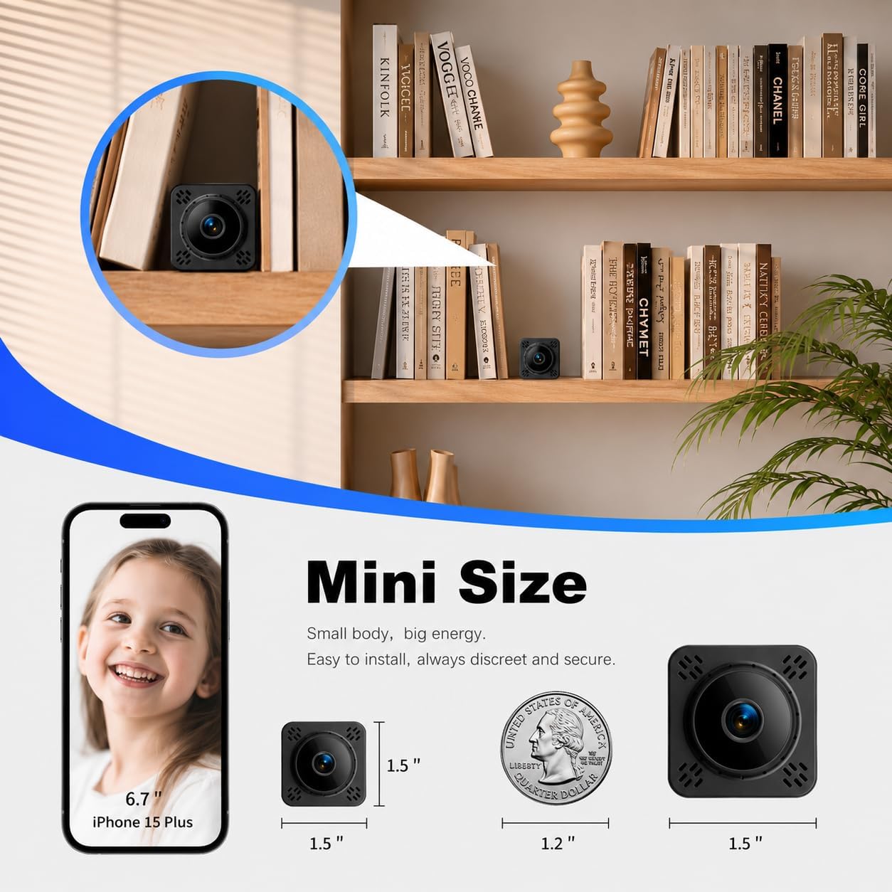 Shibet Hidden Camera, Mini Nanny Cam Wireless with Free Cloud, 2K HD Security Camera WiFi/Offline Recording, Motion Detection & Night Vision for Pet/Baby Monitor with Magnetic Mount