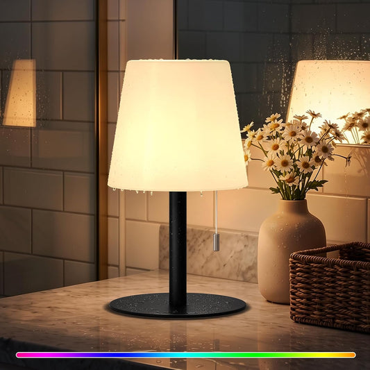 uuffoo Shower Lamp Rechargeable Cordless Light Waterproof for Bathroom Spa | Portable Battery Operated Table Lamp RGB Mood Lighting LED Night Light for Patio kitchen Camping (Black)