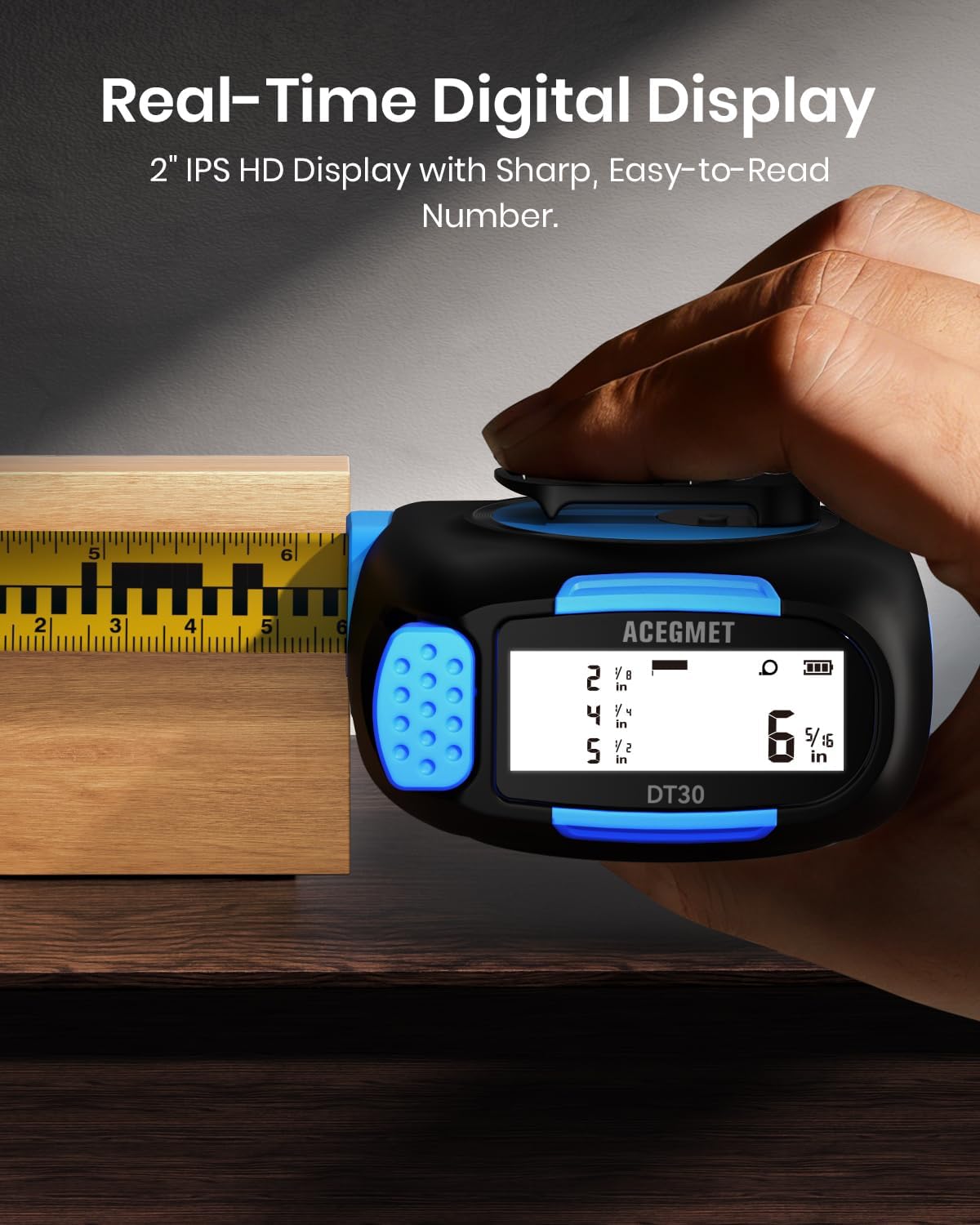 3-in-1 Digital Tape Measure, 130ft Laser Distance Meter and 16ft Auto-Lock Measuring Tape, Smart App Sync for Floor Planning, ±1/16" High Precision, 2" Backlit LCD, USB-C Rechargeable, IP54