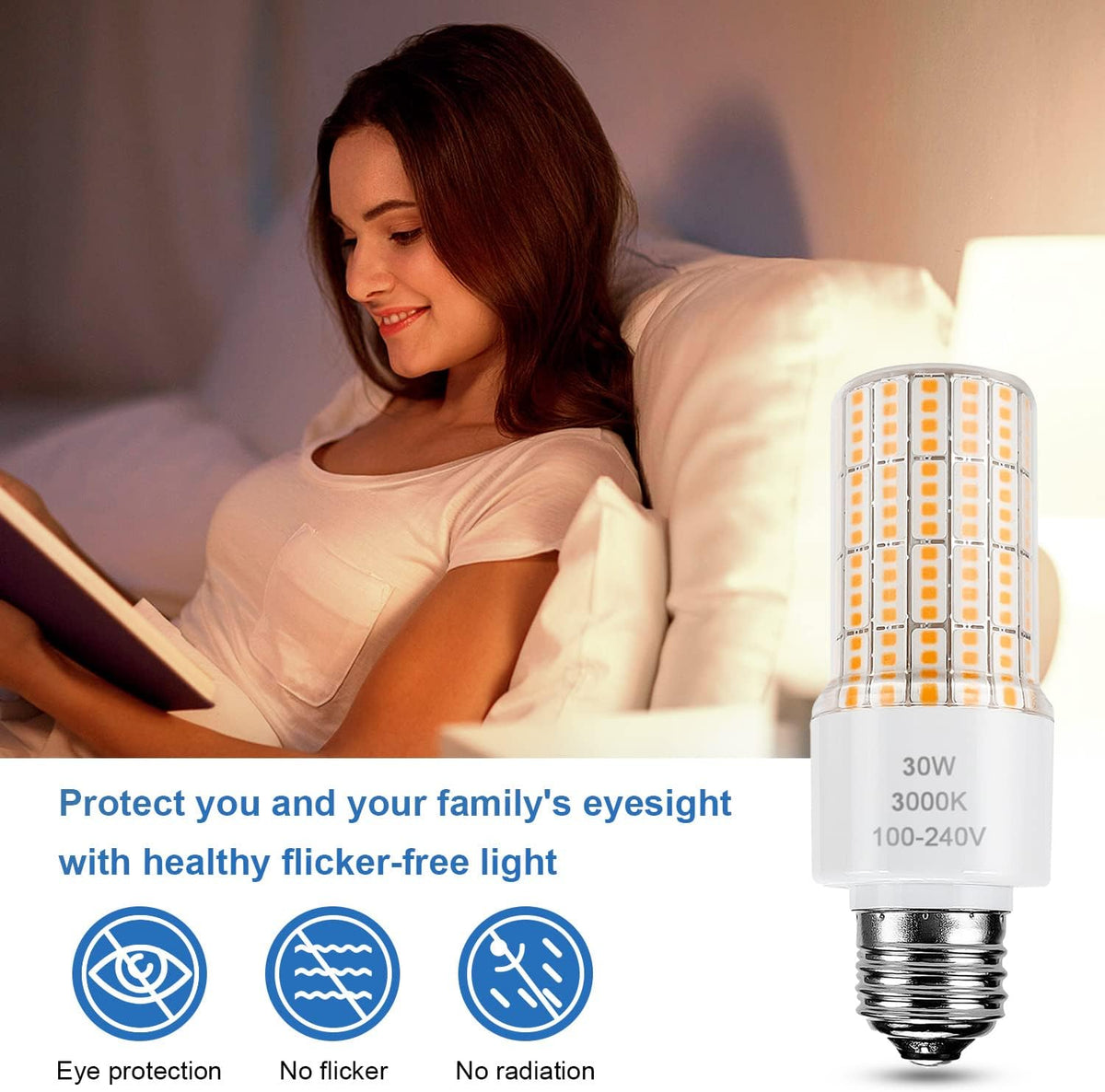 Led Light Bulb Equivalent 250w 2pcs Super Bright Led Bulbs, 3750 Lumen 3000k Warm Daylight White 30w Waterproof Led Corn Light Bulb E26/E27 Medium Base Light Bulb for Outdoor Indoor Garage Backyard