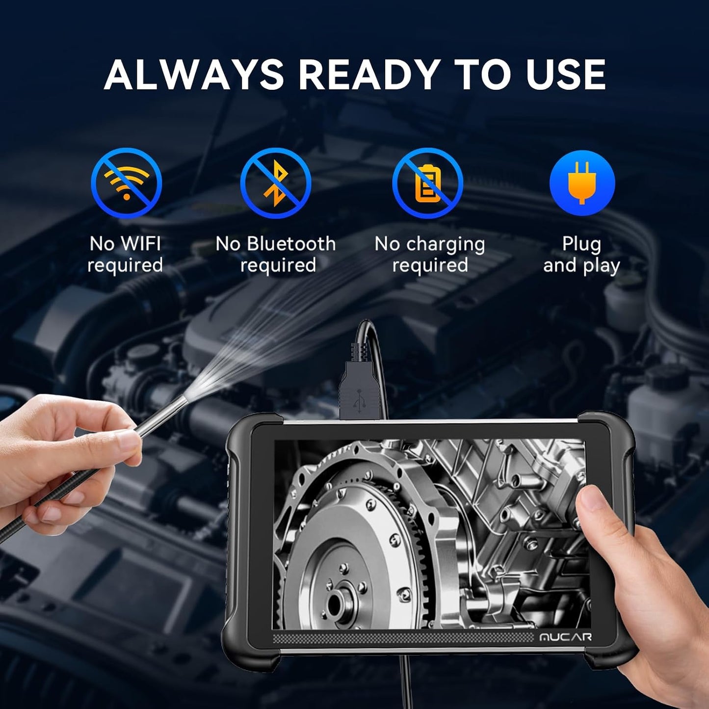 MUCAR E021 USB Endoscope Borescope, 720P Borescope with 6 Adjustable LED Light, Compatible with PC and MUCAR Scanners