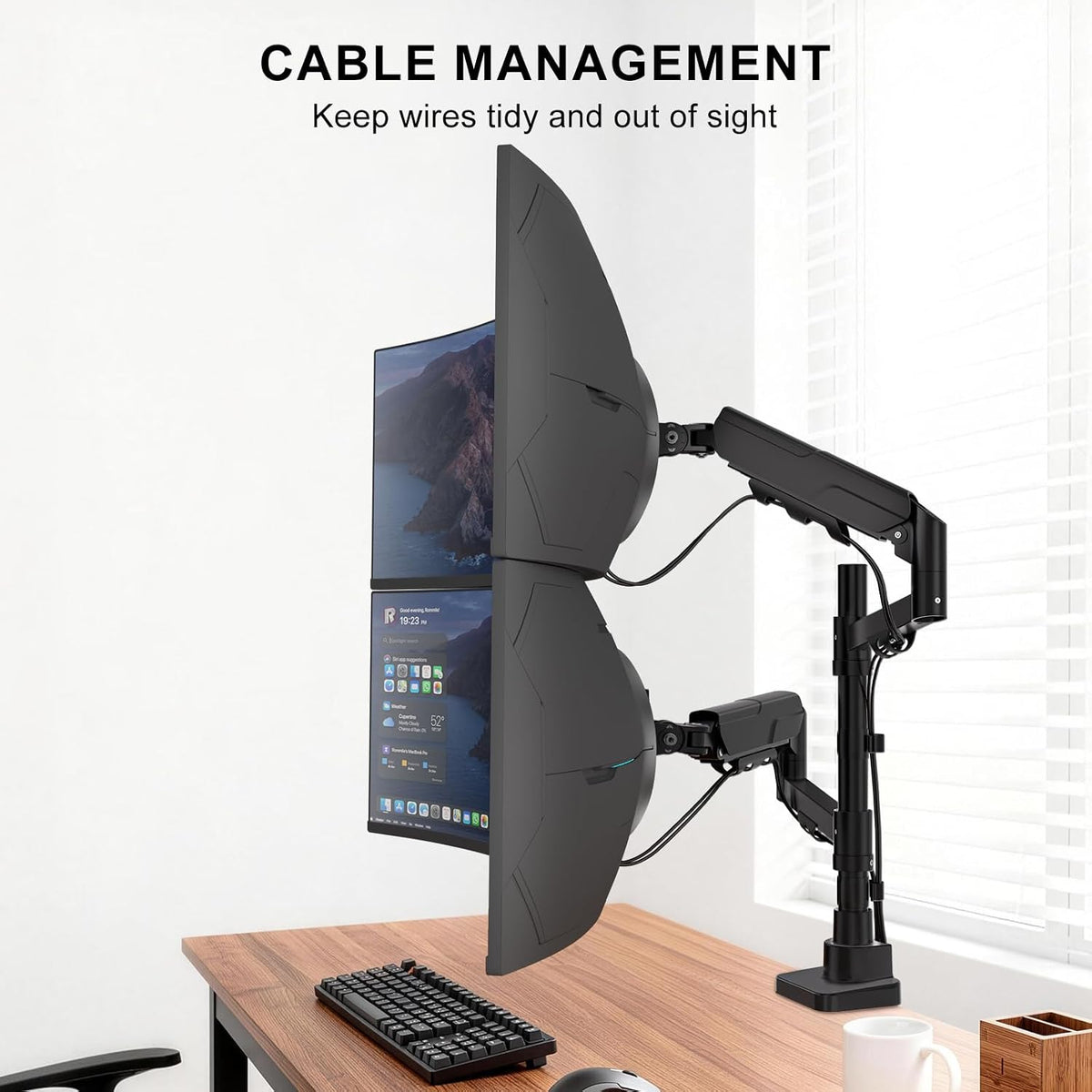 WALI Vertical Dual Monitor Mount for 17-49 inch Curved Screens, up to 33lbs