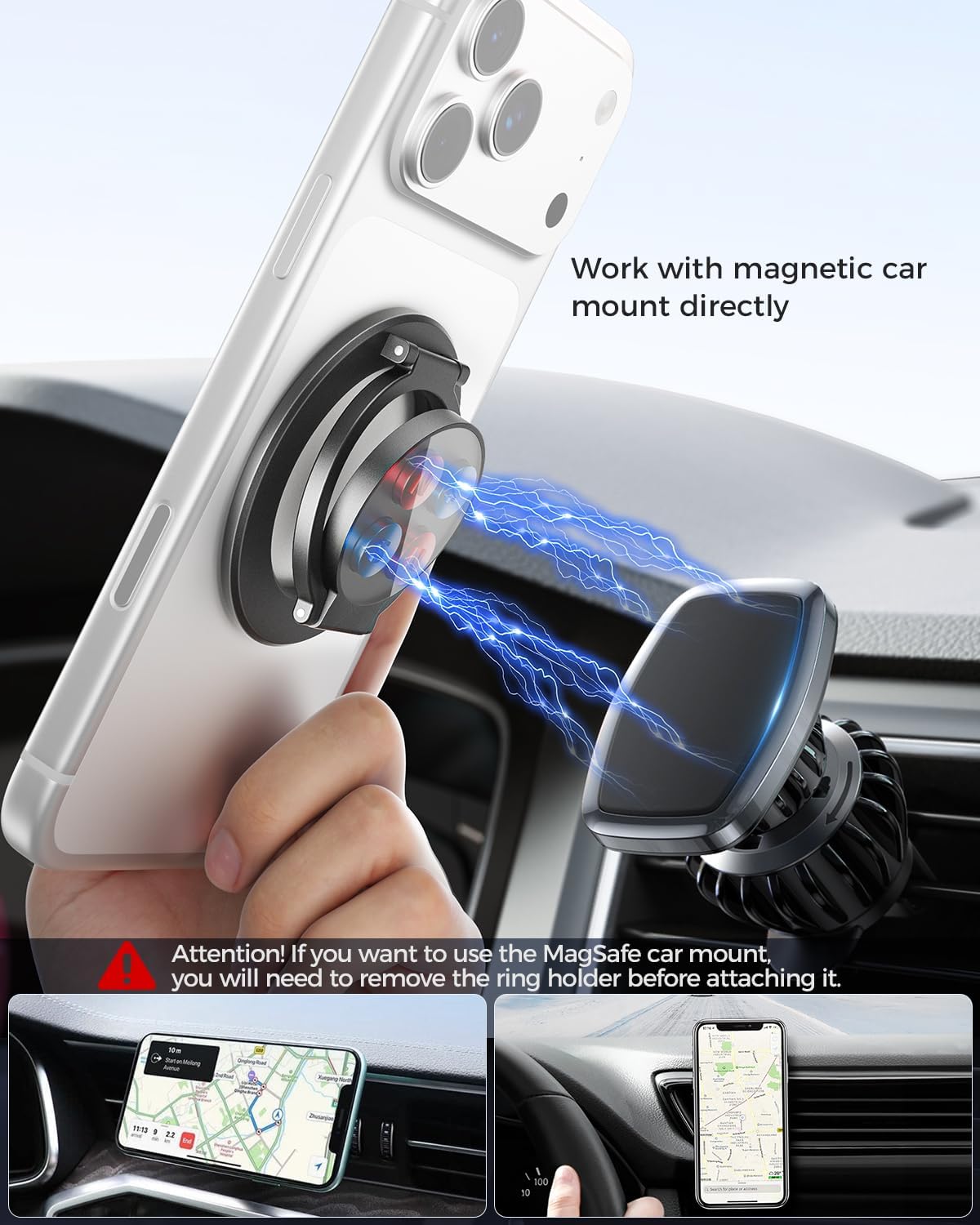 SUPERONE Dual-Sided Magnetic Ring Holder for Gym MagSafe Stand & Phone Grip | Ring holder & Kickstand for iPhone 17/16/15/14/13/12 MagSafe Dual magnets stick to gym equipment, car mounts & metal surfaces