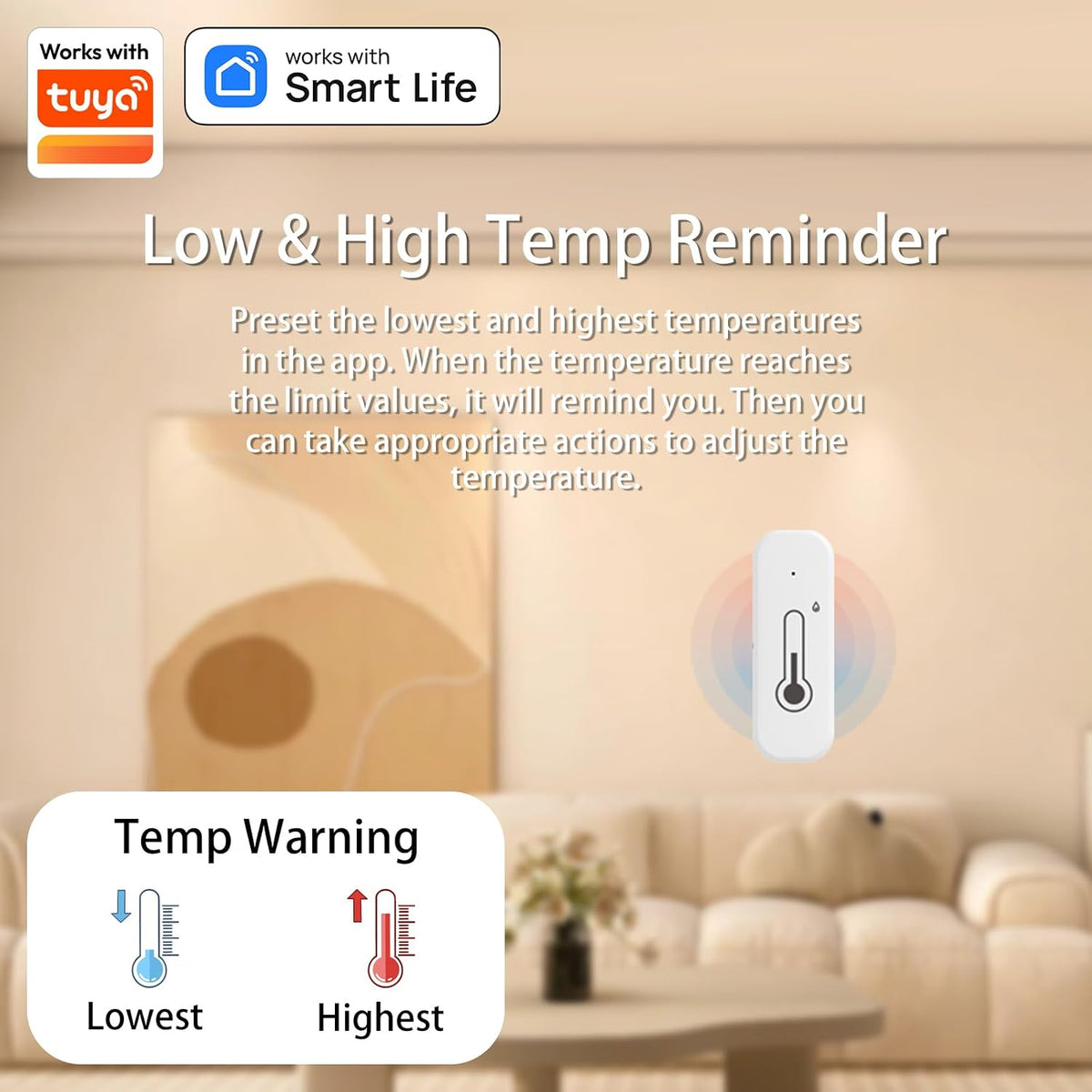 WiFi Smart Indoor Thermometer Hygrometer Sensor, 2-Pack, Mini Temperature Humidity Monitor, Remote Control,Tuya App,SmartLife Compatible