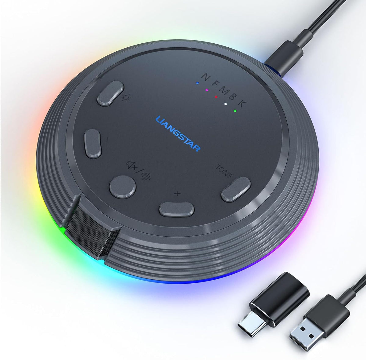 LIANGSTAR Gaming USB Microphone with 5 Voice Changes, Mute Button, Desktop Podcast Mic, Volume Control, RGB Condenser Computer Microphone for PC Gamer, YouTube, Streaming, Conference, Class