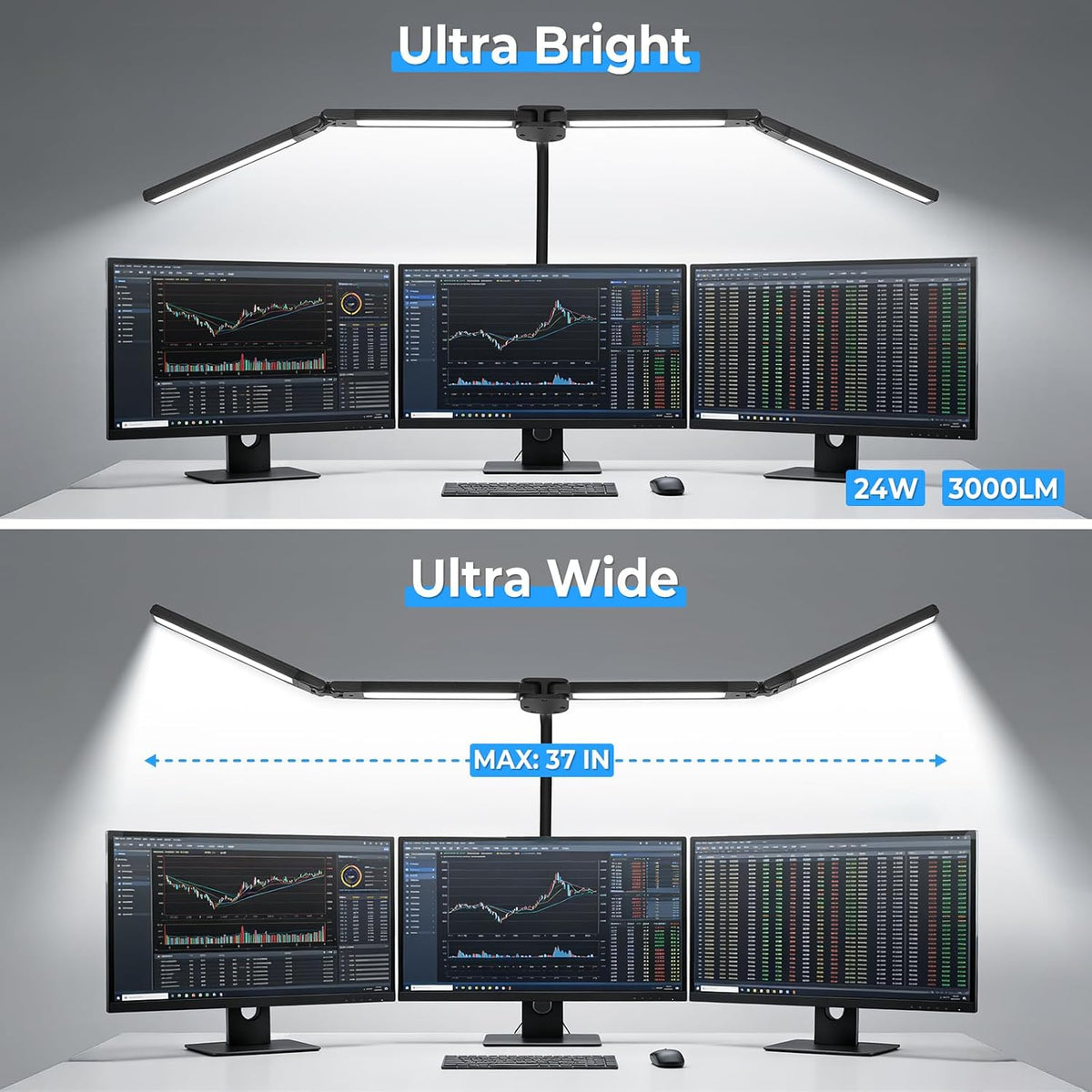 LED Floor Lamp with 4 Light Bars, 24W/3000LM Ultra Bright Wide Reading Lamp
