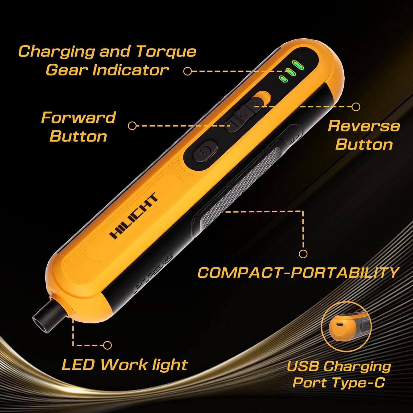 4V Cordless Electric Screwdriver Set, 26 S2 Bits, USB-C, LED | Dual activation, 3 torque settings, 260 RPM and 1500mAh battery for furniture assembly, electronics and everyday repairs
