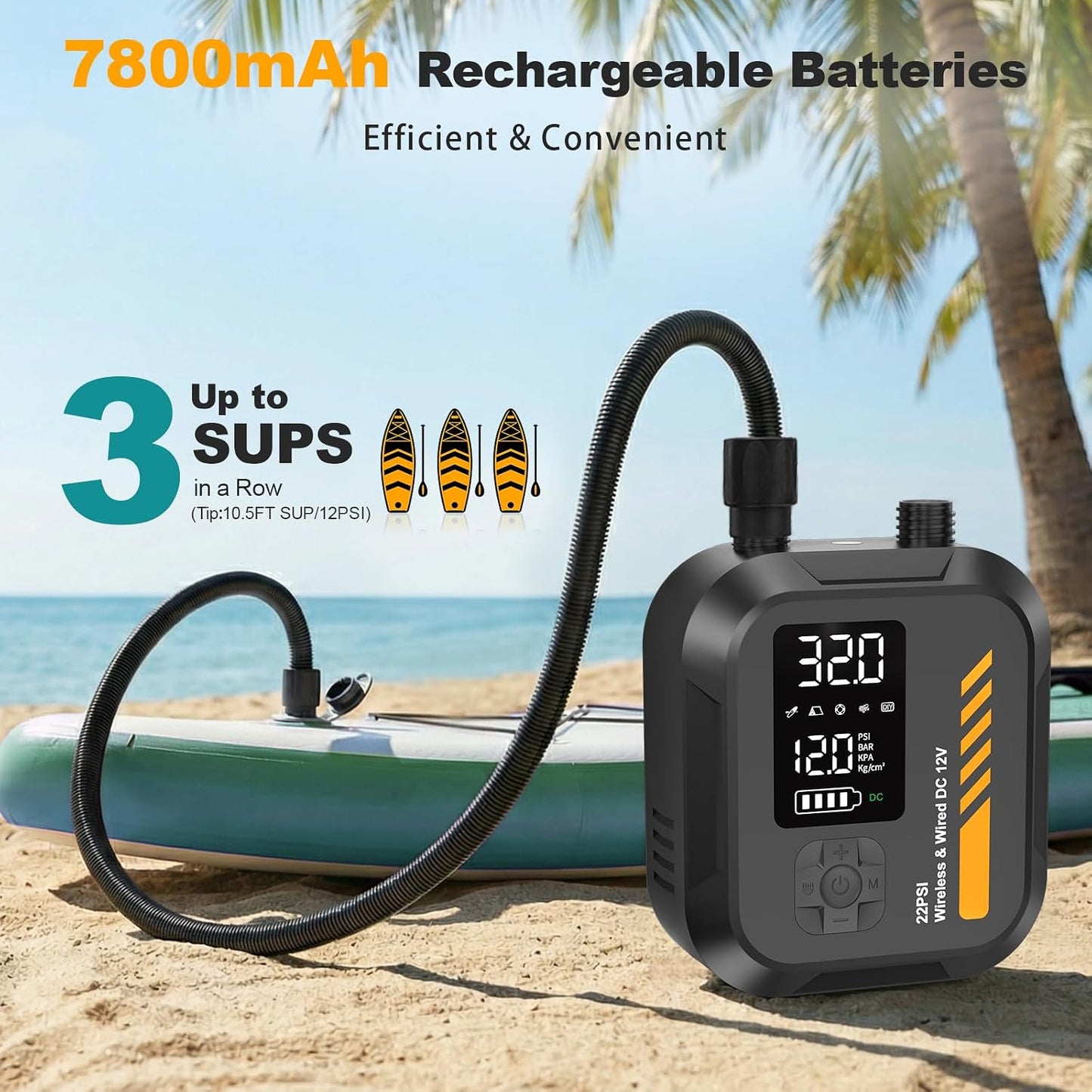 WEOLULI Paddle Board Pump Electric Portable,22 PSI SUP Air Pump,7800mAh