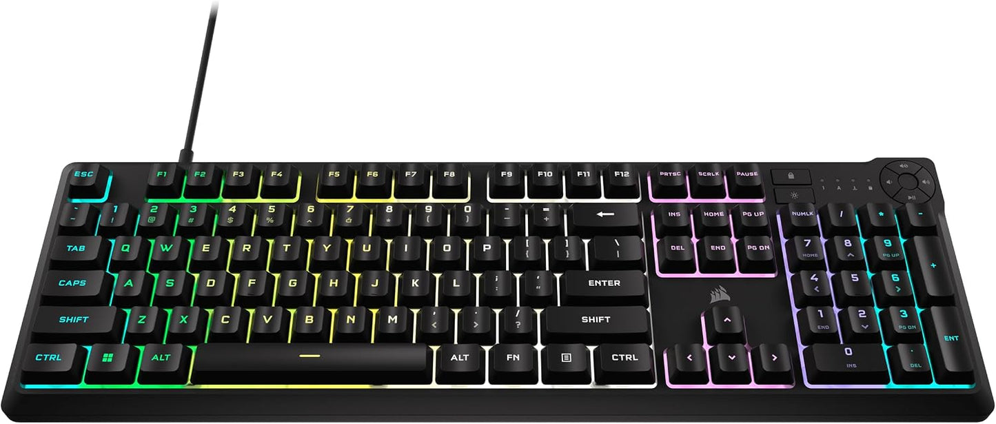 Corsair K55 CORE RGB Membrane Wired Gaming Keyboard – QWERTY US Layout – Quiet, Responsive Switches – Spill Resistance – Ten-Zone RGB – Media Keys – iCUE Compatible – PC, Mac – Black