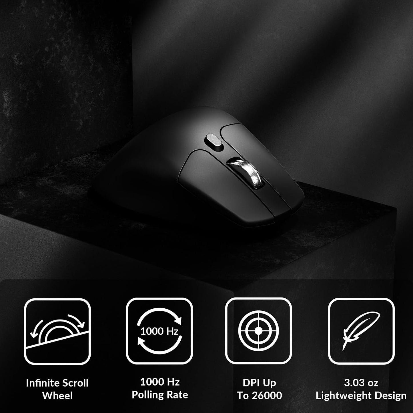 Keychron M6 Silent Wireless Gaming Mouse, 1000Hz, Bluetooth 5.3/2.4GHz/Wired, PixArt 3395 Sensor (26K DPI), 86g, On-Board Memory Profiles for Plug & Play, Programmable for Mac/Windows/Linux – Black