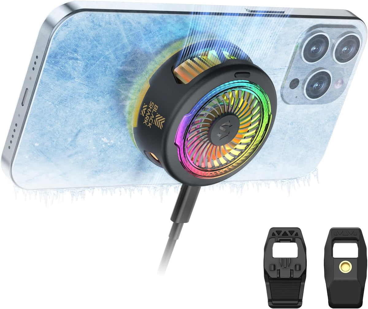 Black Shark FunCooler 5 Magnetic Cell Phone Cooler for Gaming, Portable Mobile Phone Cooling Fan with RGB Light, Cellphone Radiator for iPhone Magnetic Series/Android/Tablet/iPad (Black)
