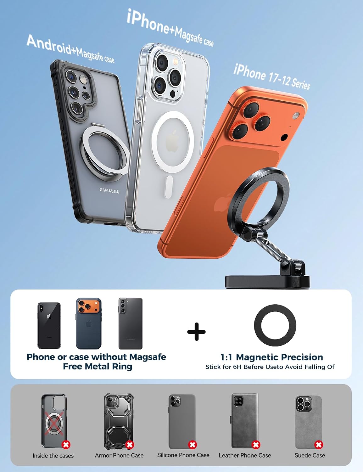 Upgraded Magnetic Golf Cart Phone Holder ,360° Rotatable Golf Accessories | Metal Foldable Arm for Easy Viewing & Operation, Golf Gifts for Men Dad Him, Golf Cart Accessories for EZGO, Club Car, Yamaha