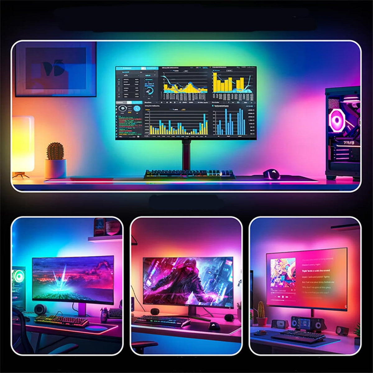 Monitor LED Backlights, RGB Screen Desk Light PC, Computer Light Bar Behind Monitor, LEDs for Desk Gaming, USB Port, LED Strip Lights that Sync with Screen Color or Music(27 inches)