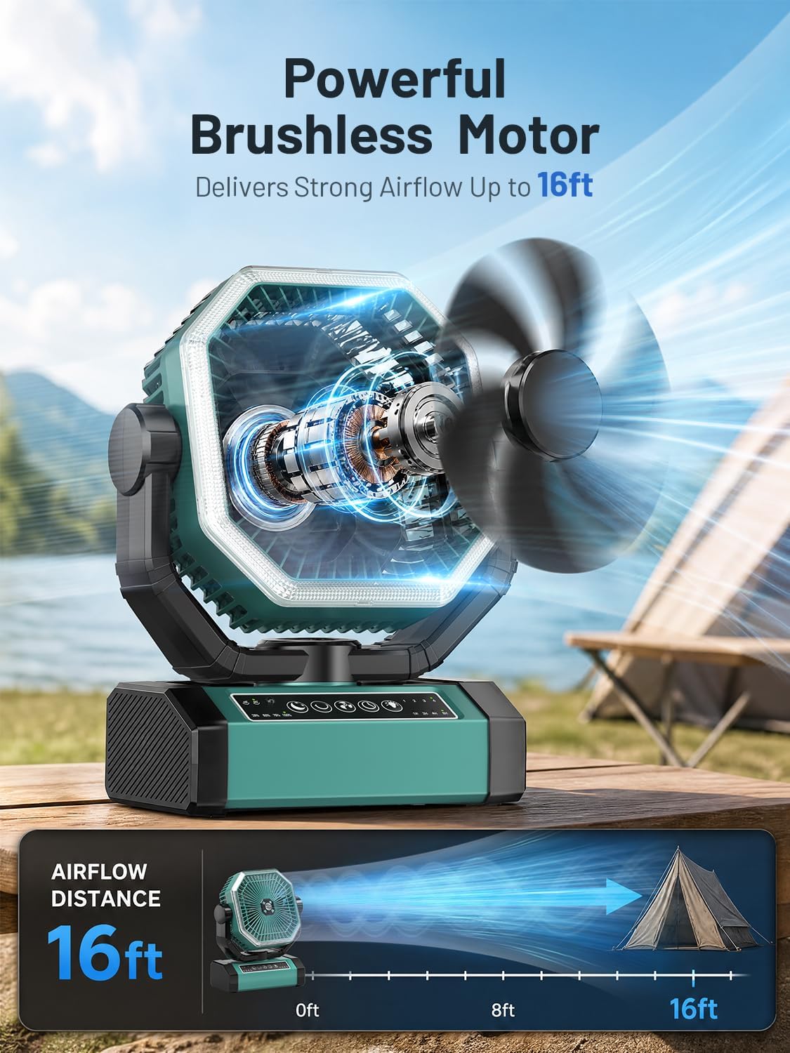 Portable Rechargeable Fan - 9-Inch Camping Fan for Tent, 24000mAh(60Hrs) Battery Operated Fan for Camping, Auto Oscillation Cordless Fans, Tent Fan with Remote/Light, 4 Speeds, 4 Timing, Outdoor