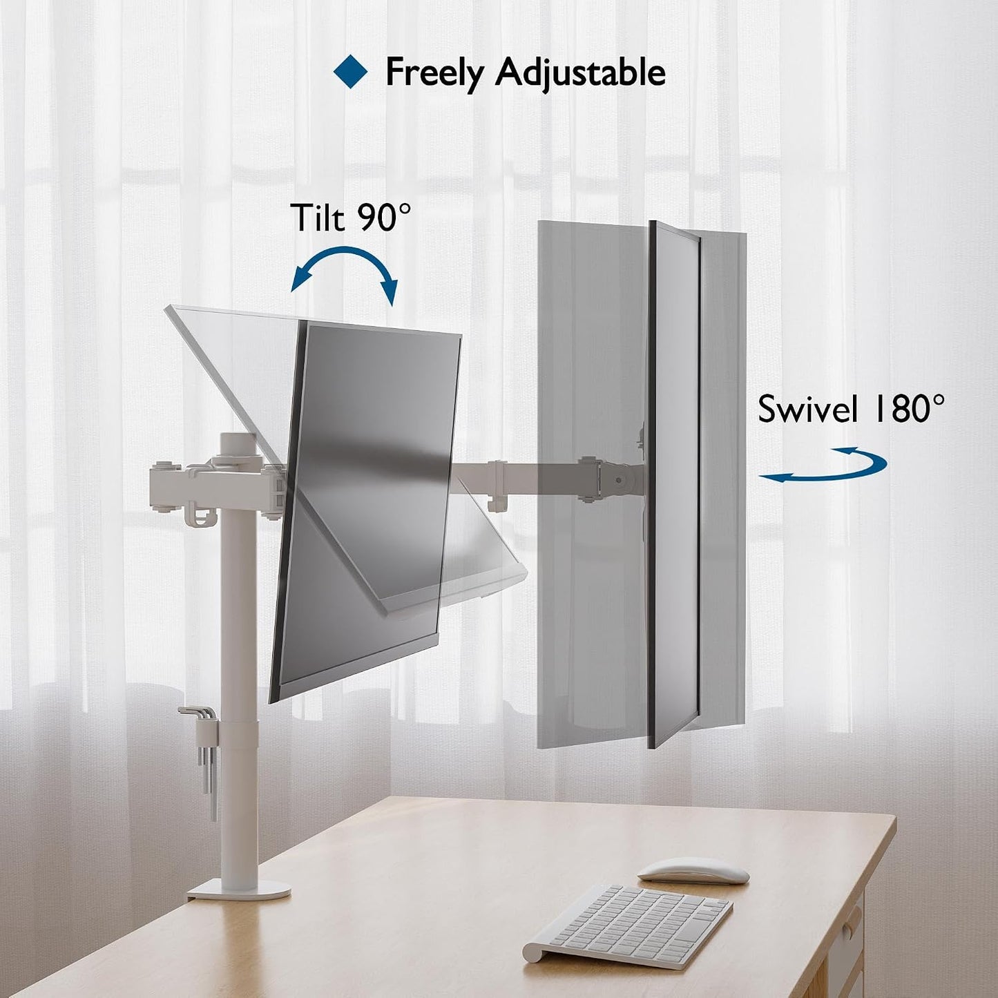 BONTEC Dual Monitor Desk Mount, 13-27 Inch, 22lbs, VESA 75x75/100x100,White | Full Motion Adjustable Stand, Heavy Duty Arms, C Clamp and Grommet Base, Cable Management for Flexible Screen Positioning