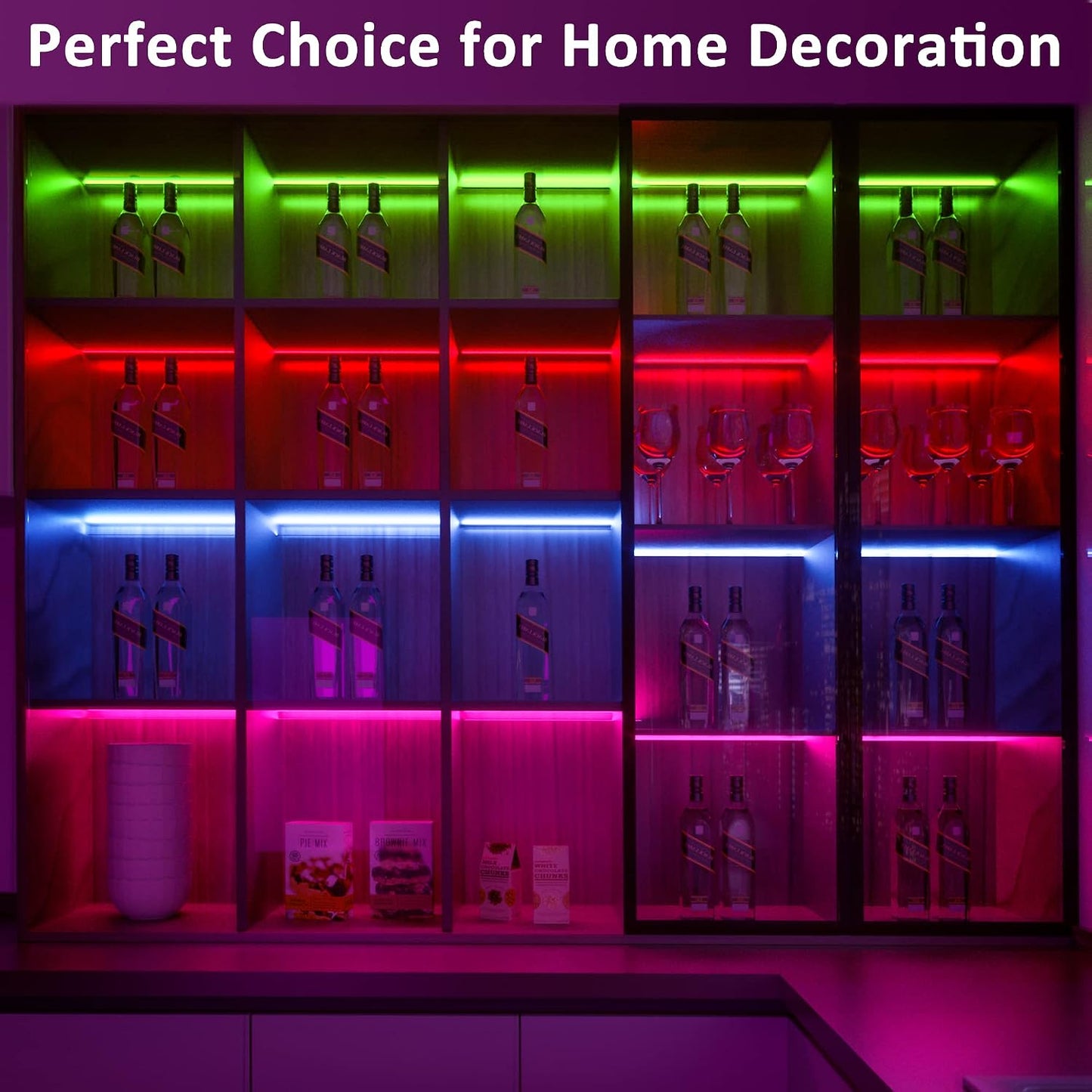 Benreom 3 Pack RGB Under Cabinet Lights with App and Remote Control | Dimmable Plug-In LED Light Bars for Kitchen Cabinets, Counters, Workbenches and Desks