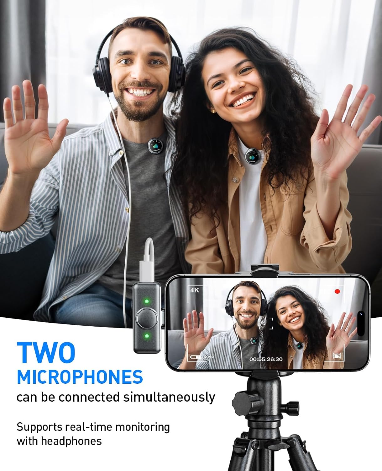 Magnetic Wireless Microphone for iPhone: Wireless lavalier Microphone for Android with Intelligent Noise Reduction Hi-Fi Recording Vlogging Recording for Content Creator