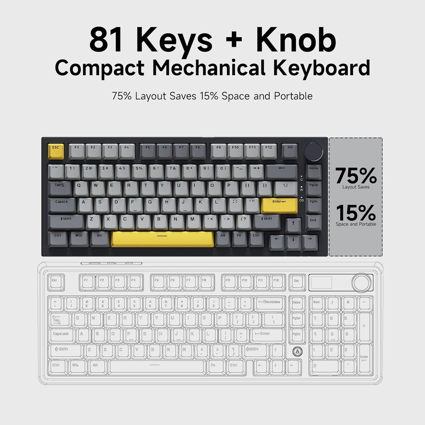 Ajazz AK820 TKL 75% Hot Swappable Mechanical Keyboard with Volume Knob, Gasket Mount Wired Gaming Creamy Keyboard, Pre-lubed Linear Switch, South-Facing RGB, PBT Keycaps