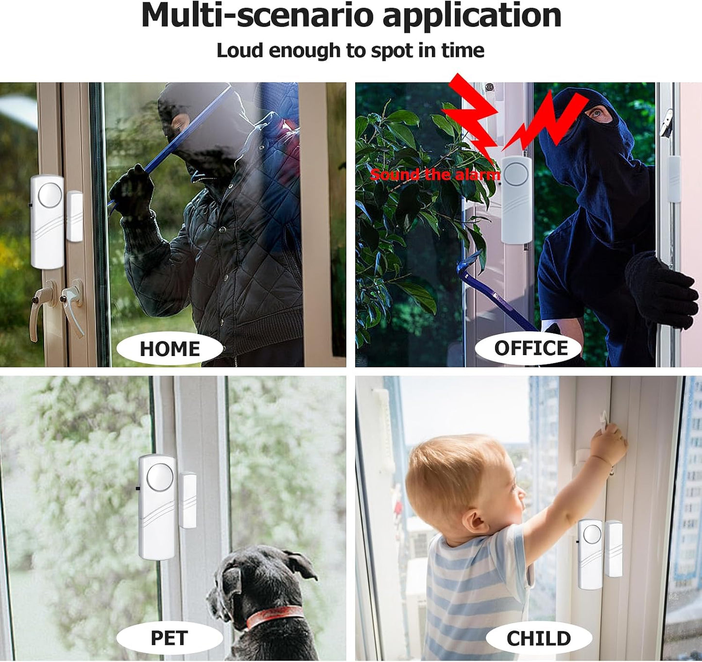 Security Door Window Alarm, 90DB Wireless Sensor Door Window Burglar Alarm | Door Alarms for Kids Safety, Easy Installation Doorbell Alarms for Office House Window Pool