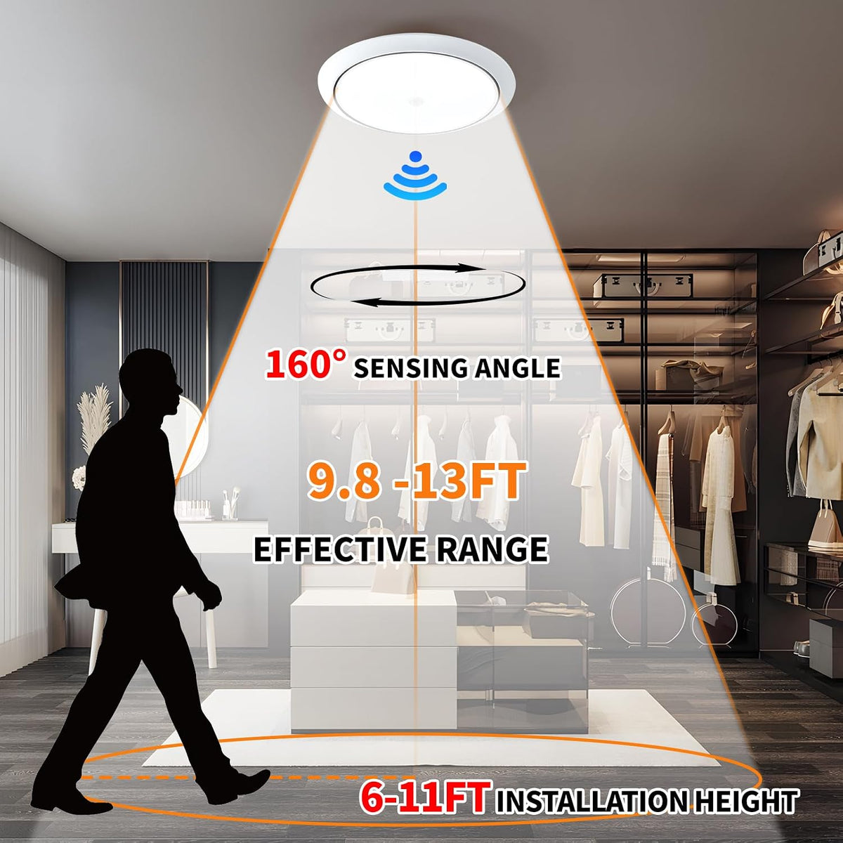 Motion Sensor Ceiling Light Wired, 12 Inch Flush Mount Ceiling Light 6500K Closet Lights, 18W LED Motion Sensor Light Indoor for Stair Closet Porch Hallway Laundry