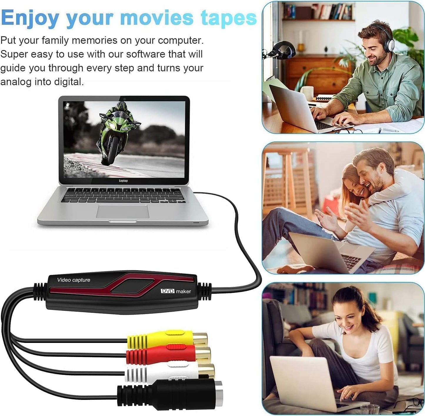 VHS to Digital Converter,Video Capture Card Device,VHS VCR Hi8 Mini DV to Mac Digital Converter,RCA to USB Video Converter for PC TV Tape Player Camcorder,MAC Windows Vista Compatible