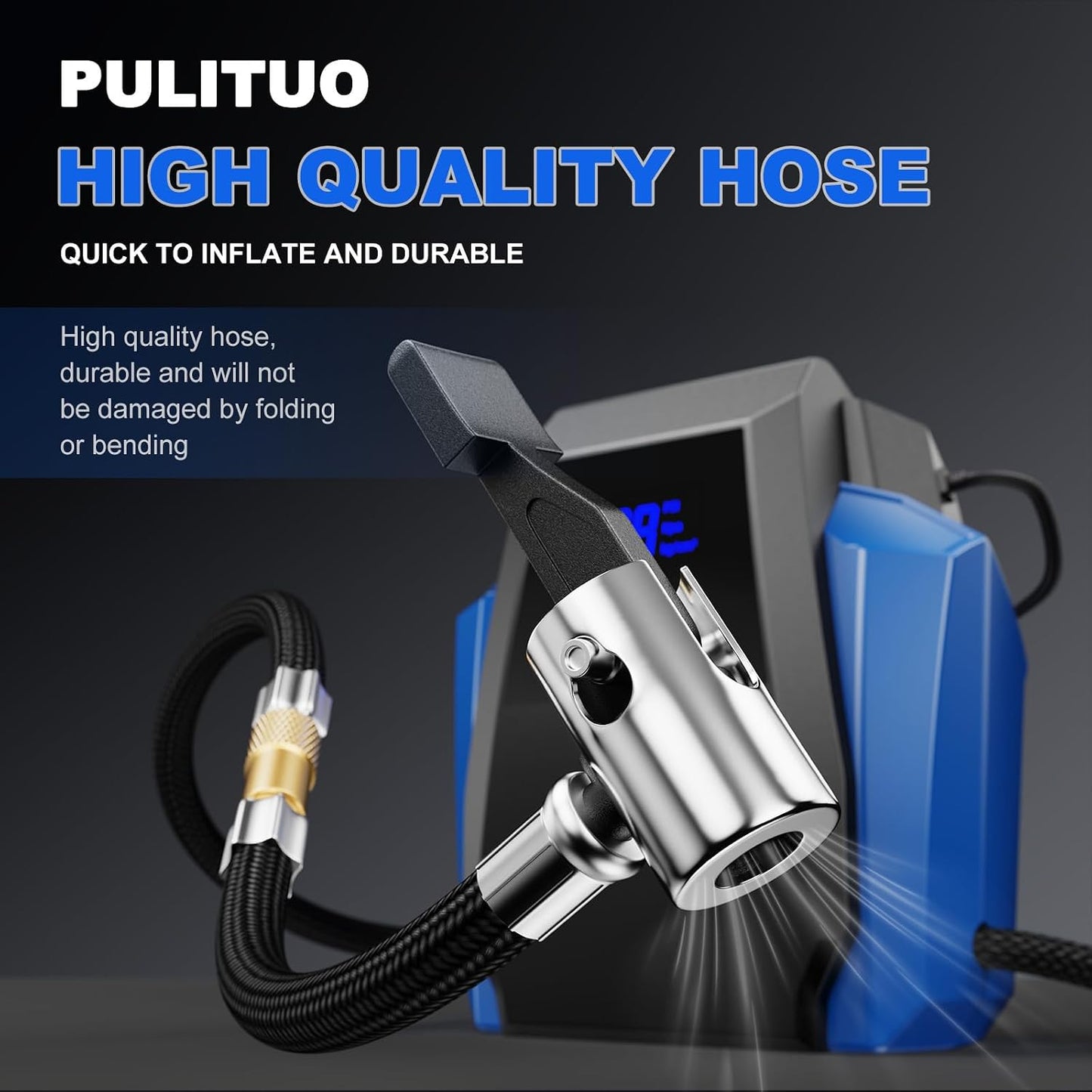 12V DC Tire Inflator - Portable Air Compressor 35L/min, 150 PSI Car Tire Pump with Auto Shut Off, Digital Pressure Gauge and LED Light, Blue