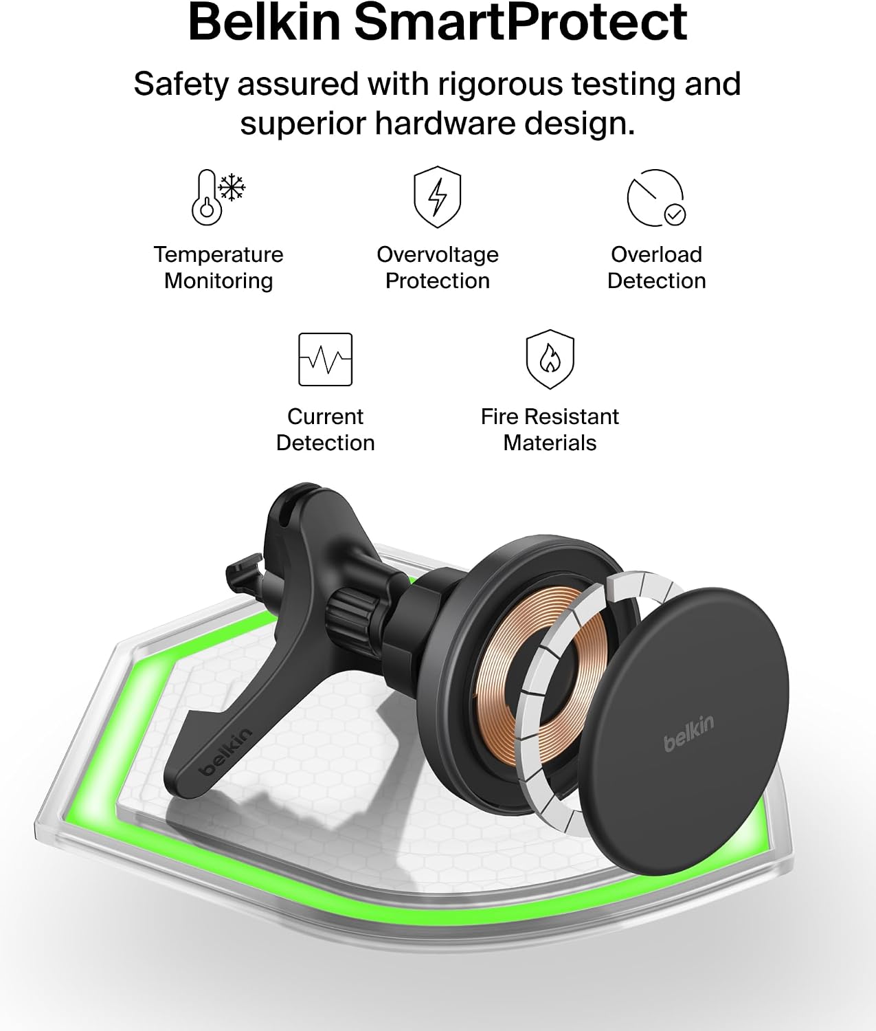 Belkin Qi2 15W Magnetic Wireless Vent Mount, Fast Charging Car Charger | MagSafe Compatible, iPhone 15/16/17, Samsung Galaxy S26, AirPods, iPads, MacBook, Chromebook, Car Phone Charger