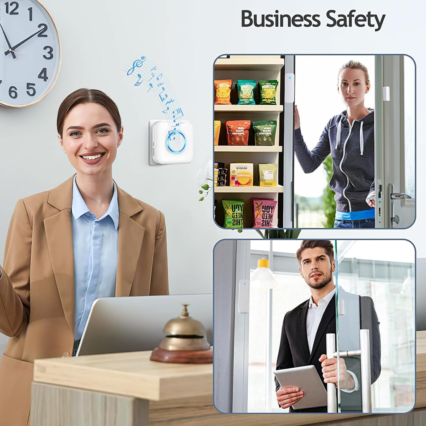 Door Chime When Door Opens, Wireless Door Chime for Home & Business | 600FT Range Door Open Sensor with 58 Chimes, 5 Volume Levels. 3 Sensors + 2 Receivers for Multi-door, Kids & Dementia Safety