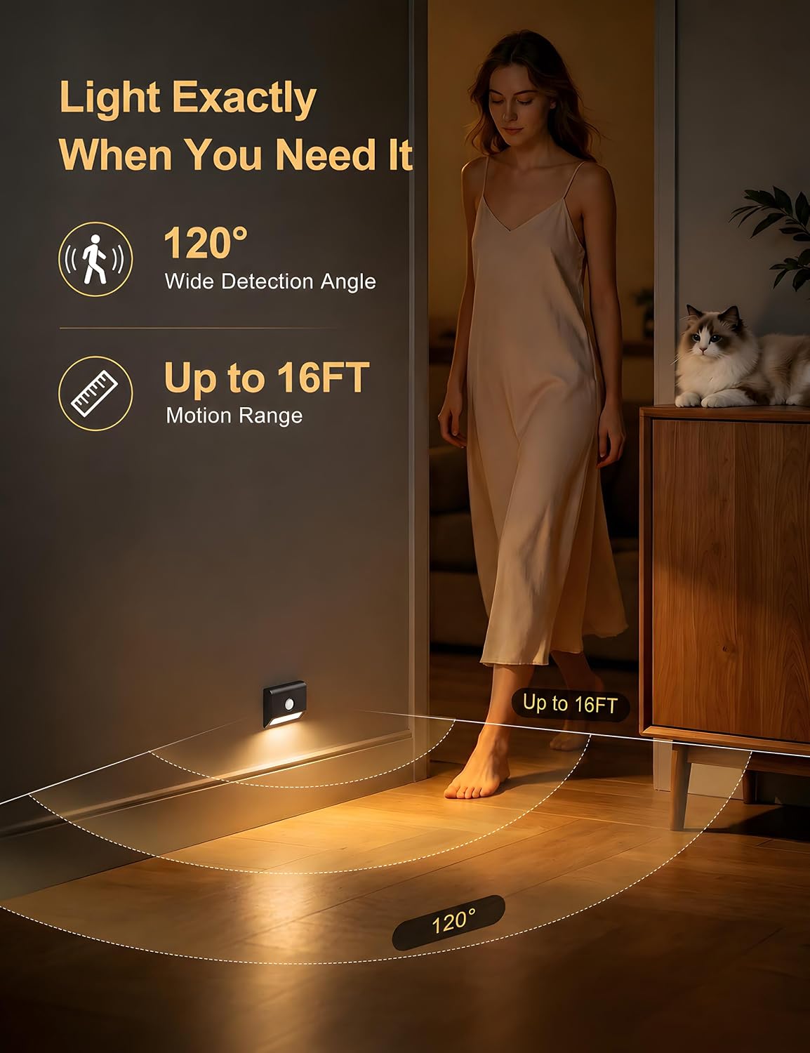 Sujeet Motion Sensor Stair Lights Indoor, 6 Pack Rechargeable Stairway Lights with Glare-Free Downward Glow, 2-Month Battery Life, 3 Color Temperatures, Adjustable 15s/30s Timer, Magnetic Step Lights