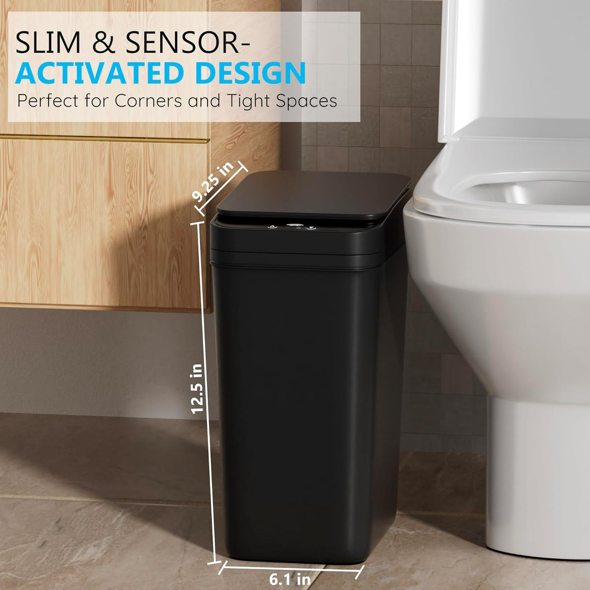 Bathroom Small Trash Can with Lid, Automatic Garbage Can, 2.6 Gallon