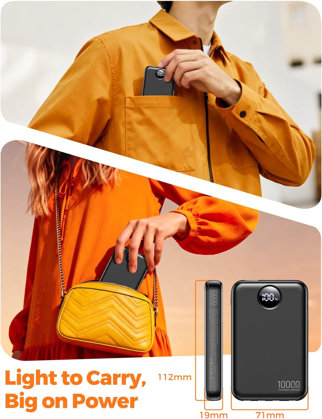 Portable Charger 10000mAh with 4 Built-in Cables 40% Smaller | Power Bank Fast Charging Battery Pack,LED Display Compact with Travel Charger for iPhone Other Devices-Black