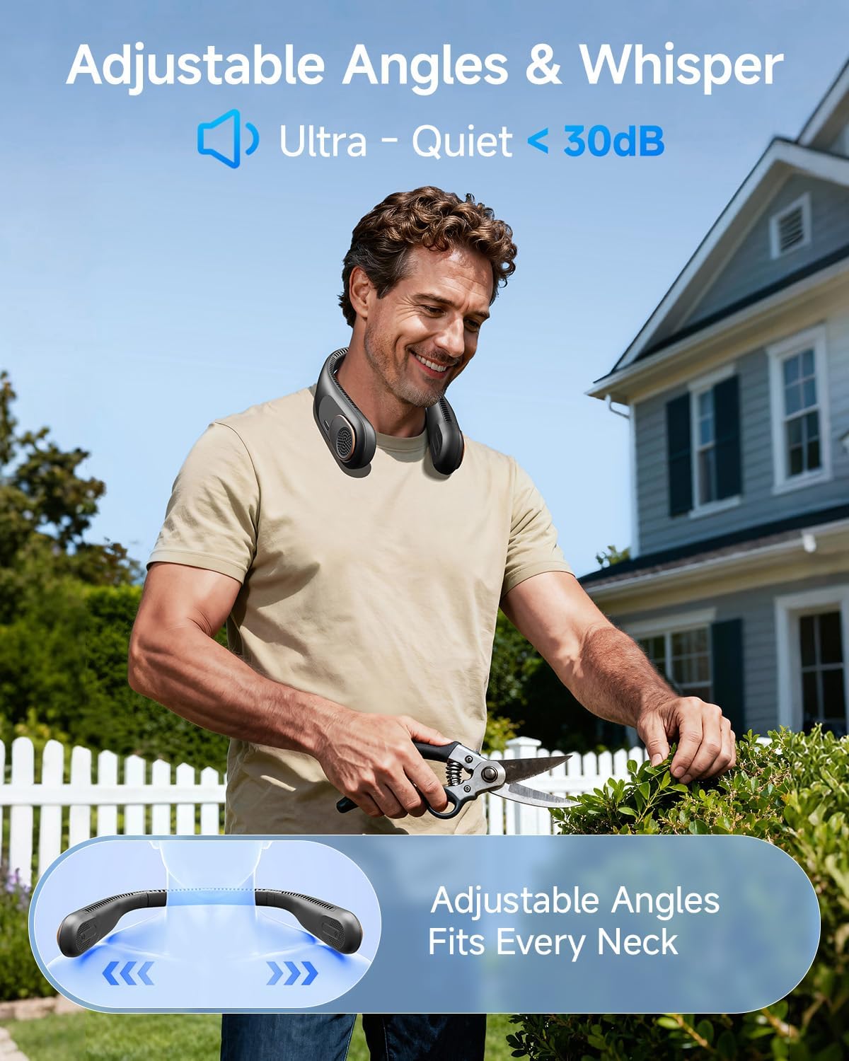 SWEETFULL Portable Neck Fan: 5200mAh Bladeless Personal Fan | 4 Speeds, 20H Max Runtime, No Hair Twist Quiet Wearable Fan for Travel | Birthday Gifts for Men Women Mom Dad