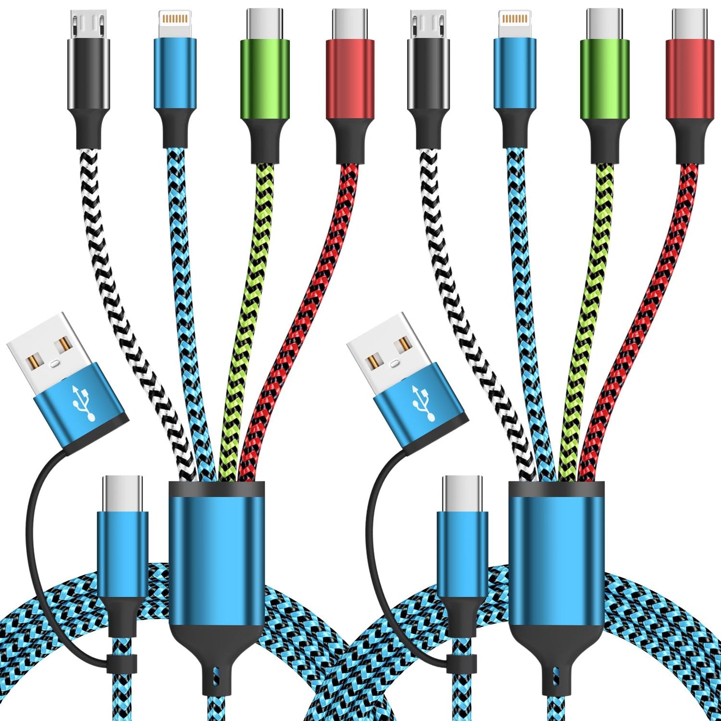 4 in 2 Multi Charging Cable, USBA/C Universal Charging Cords 2 Pack 5FT | Dual Type C Port Phone Charger Cord for Multiple Devices, Travel Charger for iPhone 17-11/Galaxy/Tablets/PS Home,Office,Car