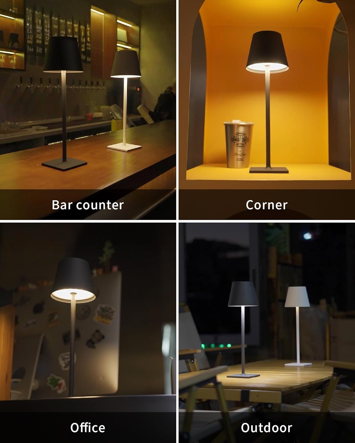KDG Cordless Black Table Lamp, Portable Desk Lamp, 5000mAh Battery Operated | LED 3 Color Stepless Dimming Up, for Restaurant, Bedroom, Bars, Outdoor Party, Camping, Coffee Shop, Atmosphere Night Light