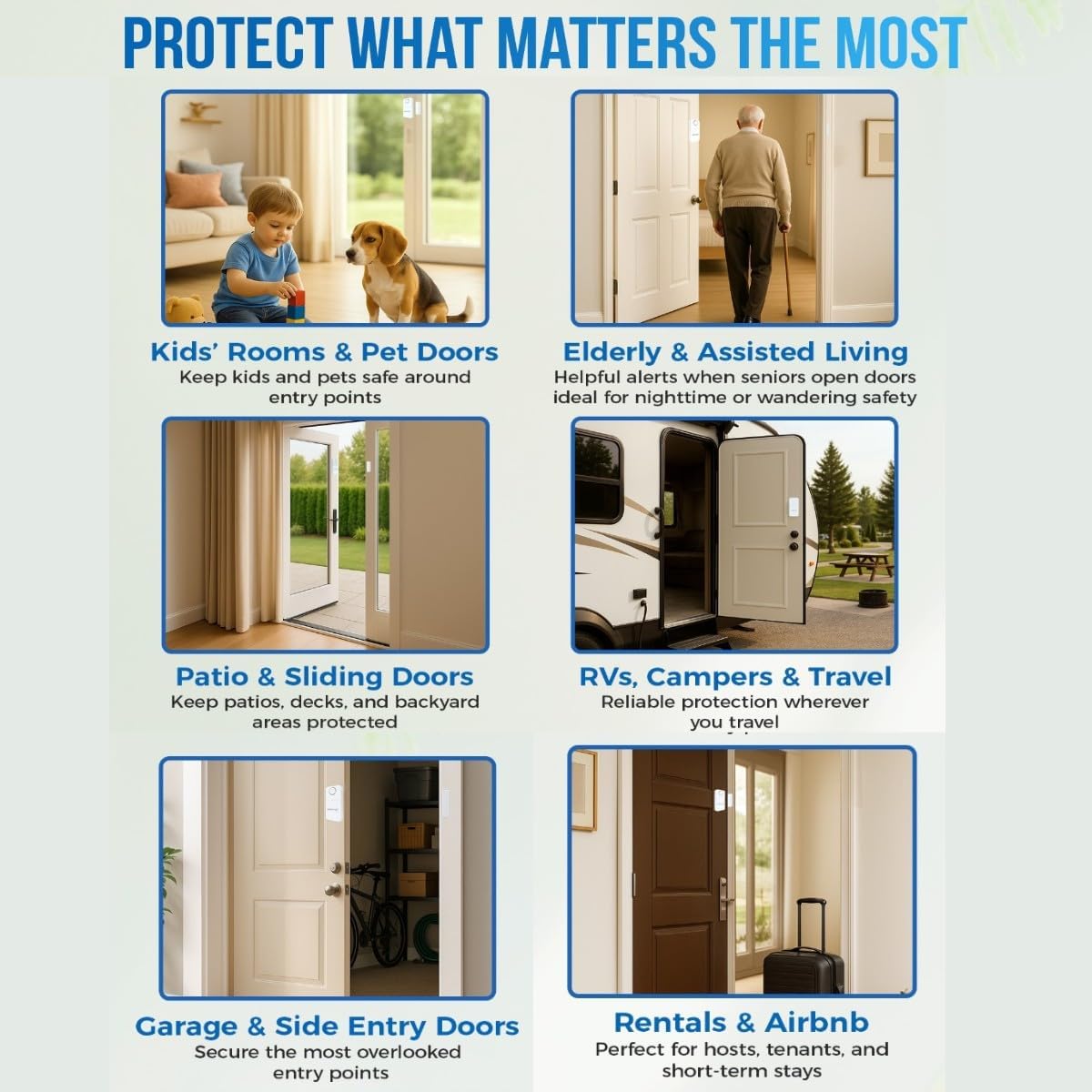 Door Alarms When Opened for Kids & Elderly – 130 dB Loud Door & Window Alarm, 1.2” Wide Gap Sensor, Instant & Delay Alerts, 3 Volume Levels, AAA Batteries Included, Low Battery Alert, 2 Pack