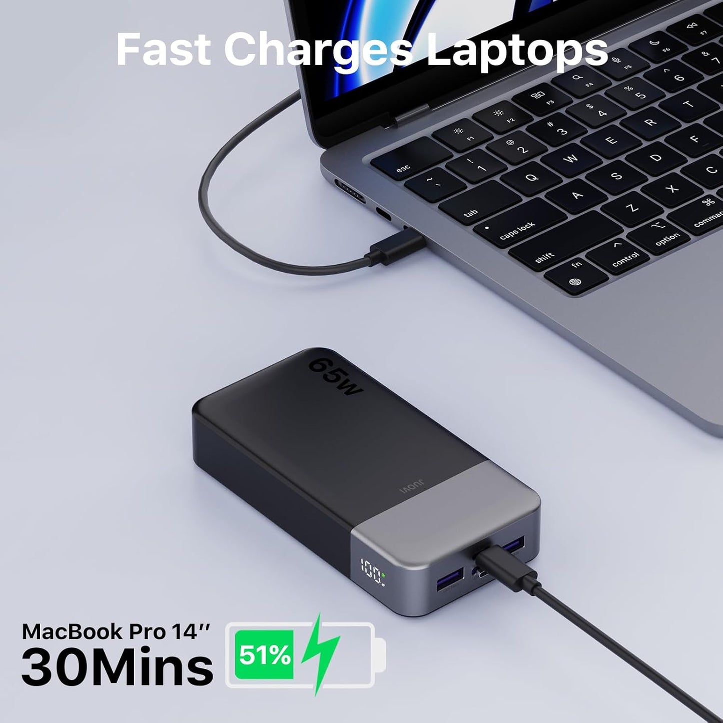 JUOVI 65W Portable Charger for Laptop Power Bank 20000mAh | USB C Laptop Power Bank Fast Charging Battery Pack for Laptop MacBook Dell XPS iPhone 17/16/15/14 Series Samsung and More