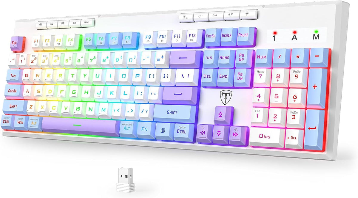 RisoPhy Wireless Gaming Keyboard, Tri-Mode BT5.0/2.4GHz/USB-C, RGB Light up Backlit Keyboards, Customizable Macro Keys, 26 Anti-ghosting Keys, 4000mAh Battery, Creamy Computer Keyboards