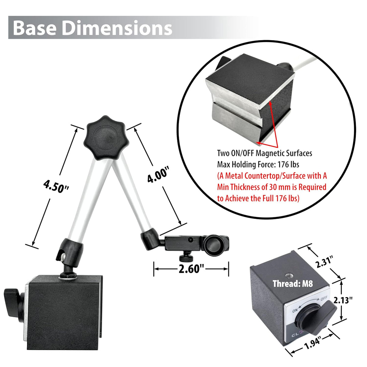Digital Indicator with Magnetic Base Holder Stand, DIBR-0105 0-1 Inch/25.4mm, Inch/Metric Conversion, Auto Off